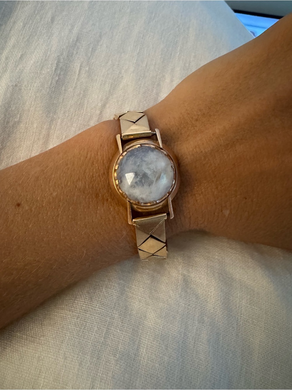 Vintage Rose Gold Bracelet Watch with moon stone